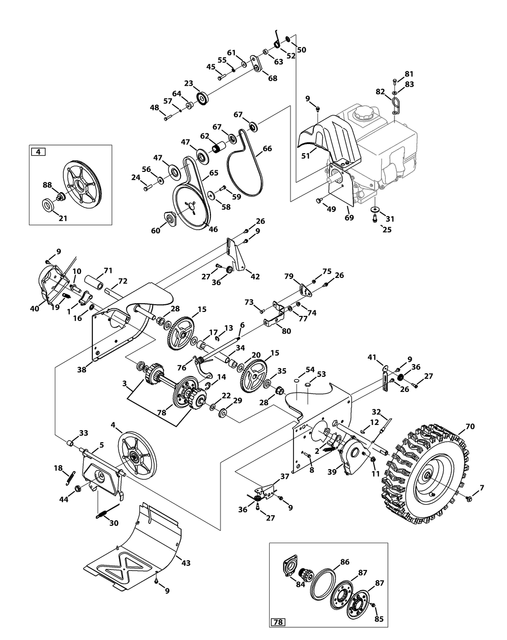 Drive System Diagram and Parts List for 2X526SWE (31AH54TS756-31BH54TS710)(2013) Cub Cadet Snow Blower
